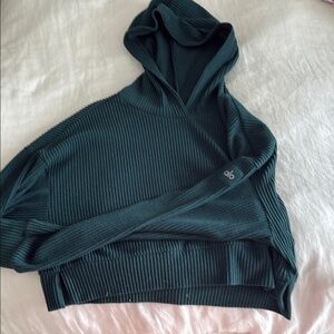 Alo Dark Green Ribbed Hoodie Sweater